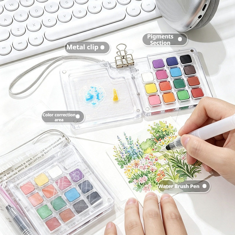Watercolor Paint Set Solid Pigment - 15 kolorów przenośny zestaw akwareli w
