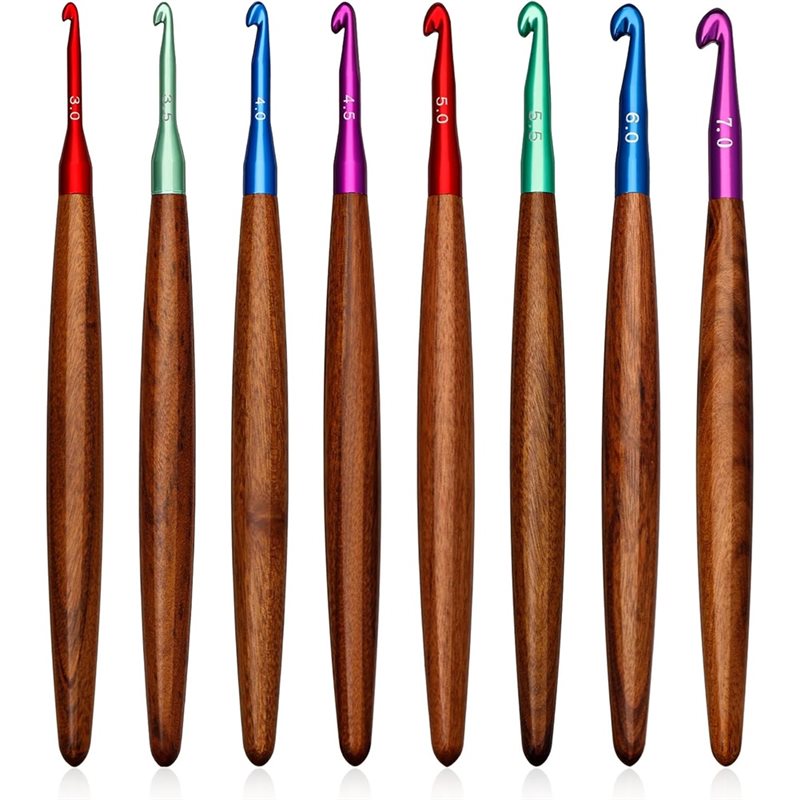 Wooden Crochet Hooks Ergonomic Handle - AB34 - Aluminiowe szydełka z drewnianą