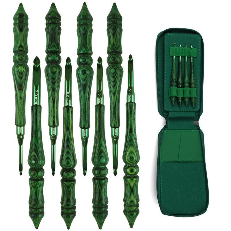 Wooden Crochet Hooks Ergonomic Handle - Zestaw 8 szt. szydełków 3,0-7,0 mm
