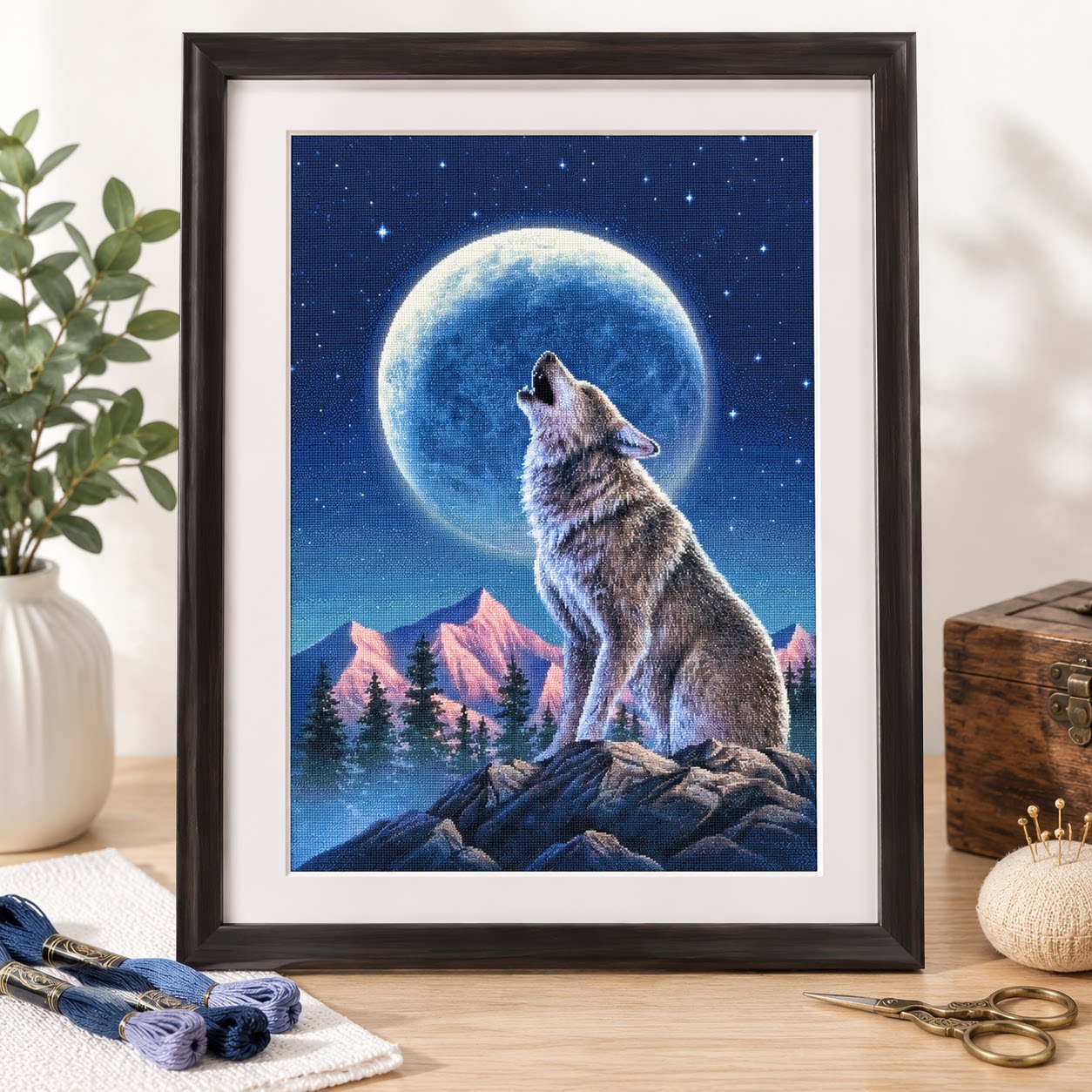 [ZZ9252-Lone Wolf Under the Mo – Cross Stitch Stamped Kits Beginners recenzja i cena